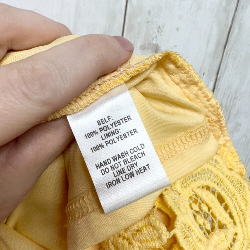 Lulus Dress Women Medium Love Poem Canary Yellow Lace Overlay Sleeveless Mini - Picture 4 of 6